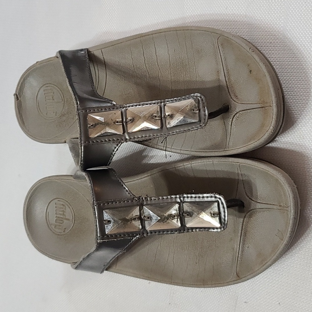 Fit Flop Womens Exercise Sandals Gray‎ With Clear Square Jewels Sz 7 GUC